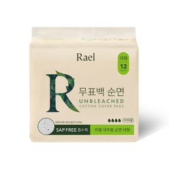 라엘 무표백 순면 생리대, 대형, 12개입, 4개