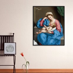 [더벨라] 사소페라토 - 성모 마리아와 끈으로 오색방울새를 잡고 있는 아기 예수 - 모던프레임 캔버스액자