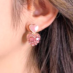 루디아 여성 925 은침 큐빅 핑크하트 귀걸이