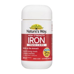 Natures Way High Strength Iron 네이처스웨이 하이스트렝스 아이언 24mg 철분 비타민C & B12 원어데이 30개, 30정, 1개