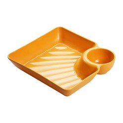 칩 및 딥 세트 플라스틱 분할 스낵 서빙 플레이트 스시 컵케익 애피타이저 티타임 파티 요리를 위한 재사용 가능한 디핑 소스 트레이, 노란색, 18.3x18.3x4cm, 1개