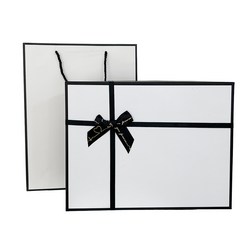 루루홈 리본 선물 포장 박스 + 종이가방, 블랙 앤 화이트