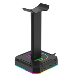 헤드폰 스탠드 USB 포트 RGB 게임 헤드셋 홀더 행거 크래들을위한 데스크탑 게임 이어폰 액세서리, 검은색, USB 소켓으로