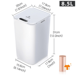 스마트 센서 쓰레기통 전자 자동 욕실 가정용 변기 방수 쓰레기통, 8.5L Square, 1개