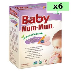 베이미멈멈 라이스 러스크 블루베리 당근 36g 6팩 (호주배송) Baby Mum-Mum Rice Rusks Blueberry & Carrot