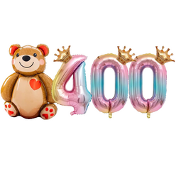 파파 파티 곰돌이 풍선 생일 파티 숫자 풍선 세트, 1세트, 곰돌이 400