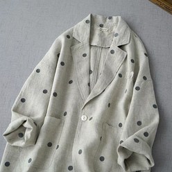 일본풍 면마 린넨 도트무늬 빅사이즈 오버핏 봄여름 코트 중년여성 엄마옷