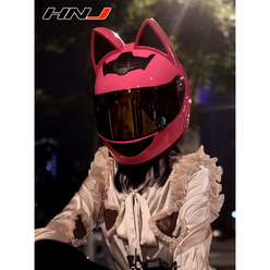오토바이 고양이 귀 헬멧 바이크 스쿠터 헬멧 HJN 26종, R 딥블랙/형광 고양이(골드 렌즈)