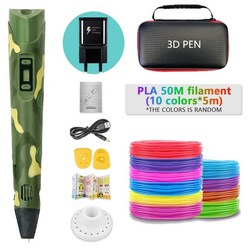 어린이용 DIY 3D 프린팅 펜 재미있는 세트 생일 크리스마스 새해 선물 PLA 필라멘트, [18] Green-50M, [02] US adapter