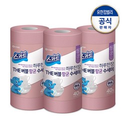 [유한킴벌리] 스카트 THE버블 항균수세미 로즈핑크 40매x3개, 없음, 3개