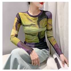 미미투 BT2029 여성 컬러혼합티셔츠 타이트핏 스판쫀쫀 쫄티 긴팔