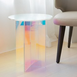 홀로그램 테이블 오로라 레인보우 무지개빛 협탁 타원형 원형 거실, B형(60X60cm)
