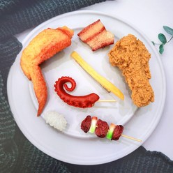 젤루나 (7개세트) 모형 음식 헤어핀 집게핀 재미있는 웃기는 선물 닭날개 치킨 꼬치 밥풀 머리핀