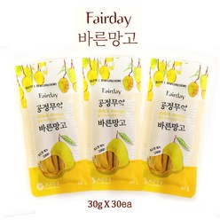 PnC_바른망고 30gX30개 Fairday 공정무역 유기농 망고100% 건망고 무설탕 무색소 무방부제 망고한개가그대로 등산 캠핑 부모님간식 주전부리, 30g (1개), 30개