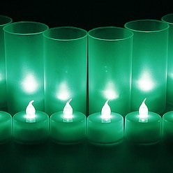 LED 티라이트 전자 양초 미니 캔들 홀더 프로포즈 촛불 생일 초, (티라이트 그린+컵)