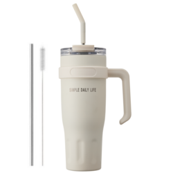 허니앤버니 텀블러 대용량 스텐 보온 보냉 차량용 빨대 손잡이, 1개, 1100ml, 크림 화이트