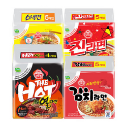 더핫열라면 120G 4개 + 오뚜기 진라면 매운맛 120g 5개 + 오뚜기 스낵면108g 5 + 오뚜기 김치라면 120g 5개
