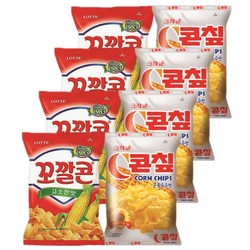 롯데 크라운 스낵모음 꼬깔콘 고소한맛 67gx4개+C콘칩 70gx4개 (총8개) 옥수수과자, 1세트, 548g
