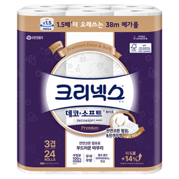 크리넥스 데코 앤 소프트 화이트 천연펄프 3겹 고급롤화장지, 가격과 품질 비교