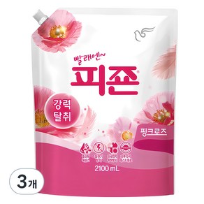 피죤 강력탈취 레귤러 섬유유연제 핑크로즈 리필, 2.1L, 3개