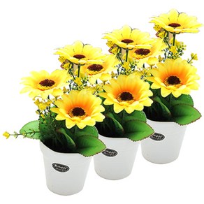 해피월드 조화+화이트 화분, 해바라기, 3p, 3개