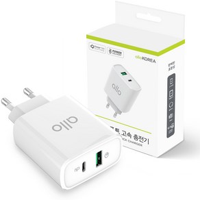 알로코리아 38W QC3.0 USB PD 듀얼포트 고속 충전 어댑터, 화이트, 1개