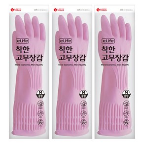 롯데이라이프 착한 고무장갑, 핑크, 중(M), 3세트