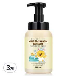 베비언스 카카오 무지 키즈 헤어 앤 바디 버블 워시 올인원클렌저, 500ml, 3개