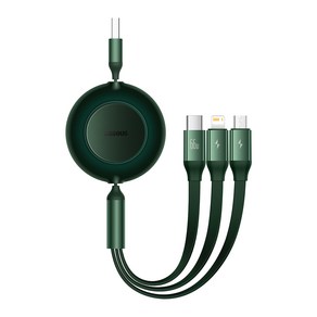 베이스어스 66W 브라이트미러2 3in1 초고속 충전 멀티 데이터 케이블 USB-A 타입 to 5핀+애플 8핀+C타입