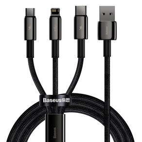 베이스어스 텅스텐 골드 3in1 고속충전 데이터 케이블 USB to 5핀+애플 8핀+C타입 3.5A