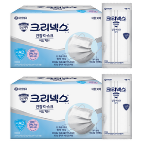 크리넥스 비말차단 건강 마스크 대형 KFAD, 30개입, 2개, 화이트