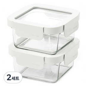 글라스락 에센셜 정사각 밀폐용기 화이트 450ml + 유리캡 세트, 2세트, 밀폐용기 2p + 유리캡 2p