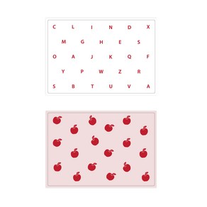 서머스트 실리콘 테이블매트 RED ABC + RED APPLE, 화이트, 인디핑크, 425 x 295 mm, 2개