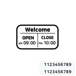 스위트스페이스 오픈클로즈 AM/PM 시간표시 스티커 옵션10 + 여분 숫자 스티커 2p 세트, 검정색