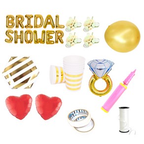 브라이덜샤워 레터링 풍선 BRIDAL SHOWER 35cm 소품 + 테이블웨어 패키지, 골드(레터링 풍선, 펄 풍선 세트), 피치(꽃팔찌), 마블(테이블웨어), 1세트