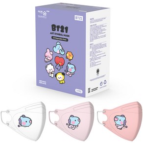 어린숨엣지 라인프렌즈 BT21 아트심볼 새부리형 컬러마스크 대형 MANG 미니니 3종 x 10p 세트, 화이트, 라이트핑크, 코랄핑크, 1세트