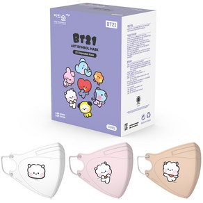 어린숨엣지 라인프렌즈 BT21 아트심볼 새부리형 컬러마스크 중형 RJ 미니니 3종 x 10p 세트, 화이트, 라이트핑크, 라이트베이지, 1세트