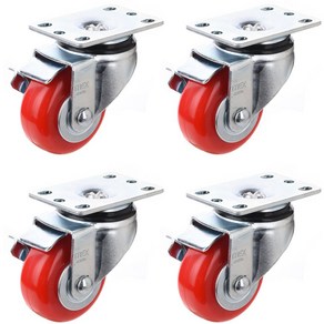 티렉스캐스터 회전 브레이크 캐스터 바퀴 104 x 64 x 95 mm 우레탄 RED P503S-2B, 4개