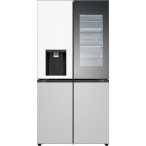 LG전자 오브제 디오스 4도어 양문형 얼음정수기 냉장고 메탈 노크온 방문설치, 크림 화이트 + 크림 그레이, W824MHR472S