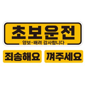 제제데코 초보운전 차량용 탈부착 자석 고휘도 반사 테두리 스티커 대형 + 소형 2p 세트 초보껴주세요 UC006, 혼합색상, 1세트