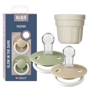 BIBS 디럭스 실리콘 쪽쪽이 2p + 전용캡 세트, ONE SIZE(36개월 미만), 2 바닐라 야광 & 세이지 야광, 1세트