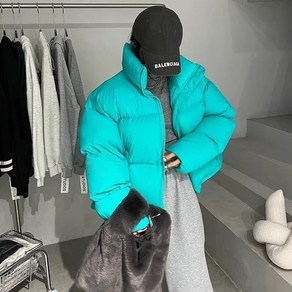 엘쏘 여성용 하이넥 루즈핏 숏 다운 패딩 점퍼
