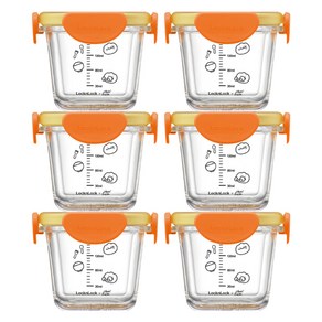 잼먹 완전결착 이유식 밀폐용기 사각형, 6개, 오렌지, 260ml