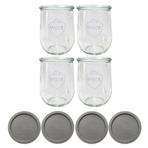 WECK 745 유리병 1050ml x 4p + PE뚜껑 4p 세트 그린레이, 1세트