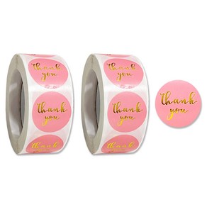 아이엔피 롤 원형스티커 2.5cm c209 핑크 금박땡큐T 500p, 혼합색상, 2개