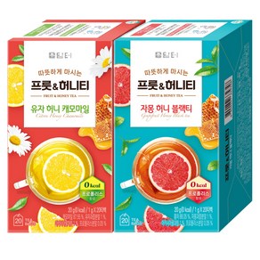 담터 프룻 허니티 유자 허니 캐모마일 20g 20p + 자몽 허니 블랙티 20g 20p, 1세트, 1g