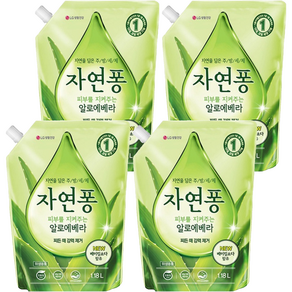 [비건라이프] 자연퐁 피부를 지켜주는 알로에베라 주방세제 리필, 4개, 1.18L