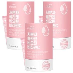 에버핏 어린 저분자 콜라겐 비오틴 비타민C 60포, 120g, 3개