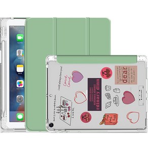 뉴비아 파스텔 펜슬수납 소프트 아이패드 케이스 + 다이스티커, 라이트그린, 1개