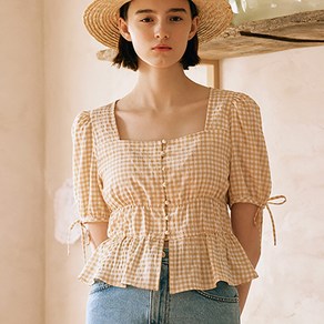 로라로라 여성용 SQUARE NECK CHECK BLOUSE